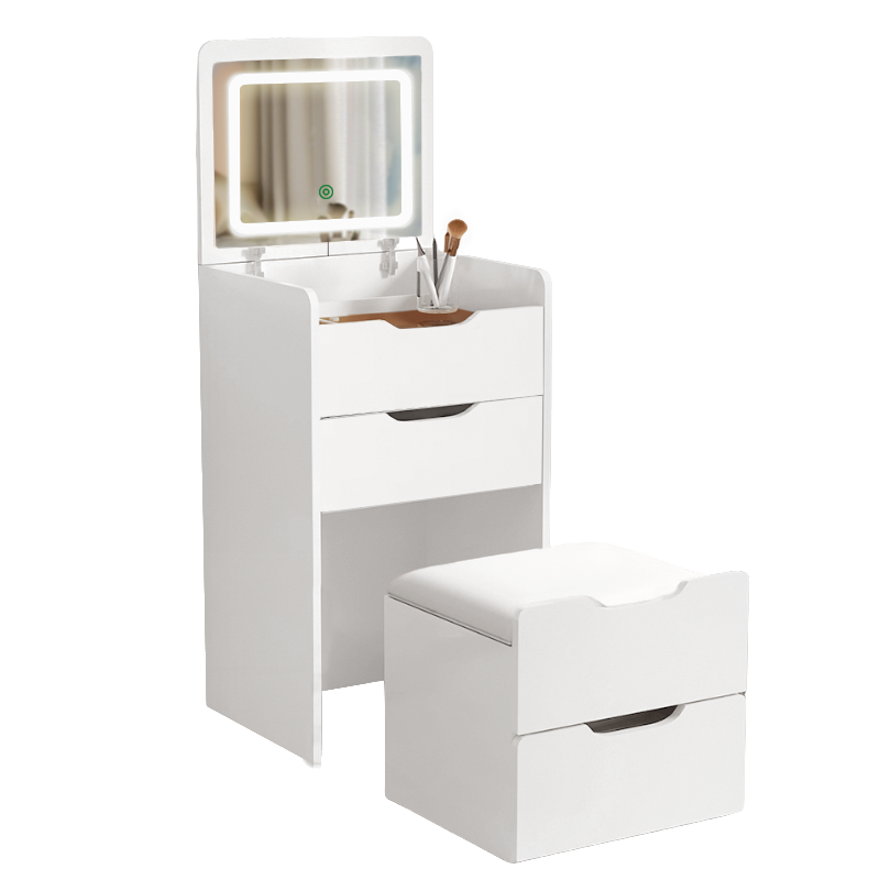 MAZAZU - Kaptafel - LED Spiegel - Krukje – Compacte Make-up Tafel – Wit – 120 x 48 x40 cm