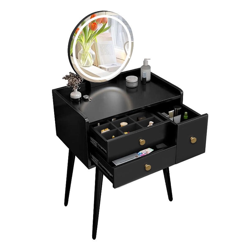 MAZAZU Kaptafel met LED Spiegel – Luxe Make-up Tafel met Lades – Zwart – 60x40x132cm