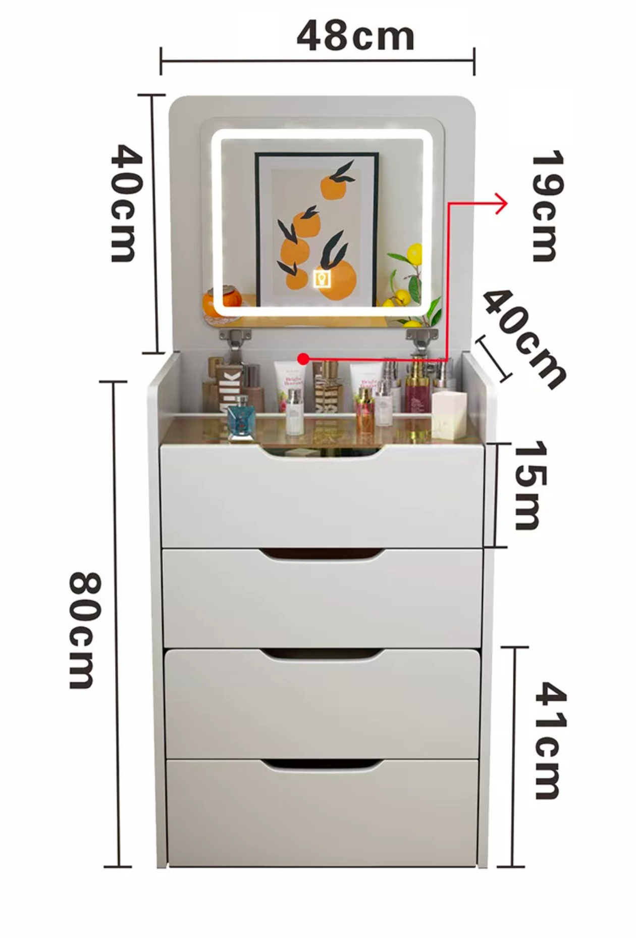 MAZAZU - Kaptafel - LED Spiegel - Krukje – Compacte Make-up Tafel – Roze – 120x48x40 cm