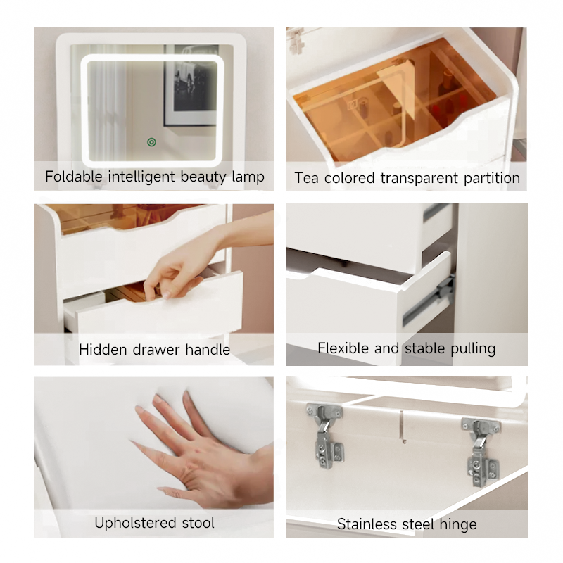 MAZAZU - Kaptafel - LED Spiegel - Krukje – Compacte Make-up Tafel – Wit – 120 x 48 x40 cm