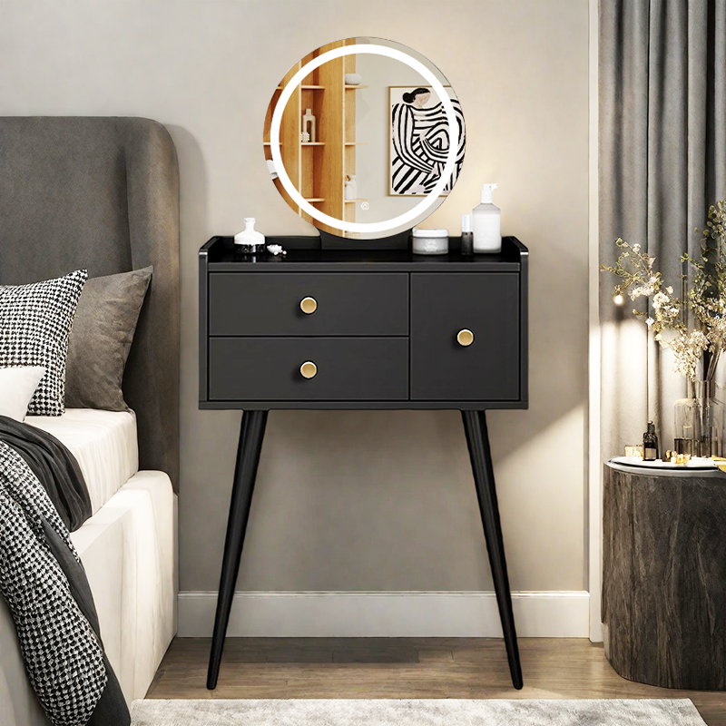 MAZAZU Kaptafel met LED Spiegel – Luxe Make-up Tafel met Lades – Zwart – 60x40x132cm