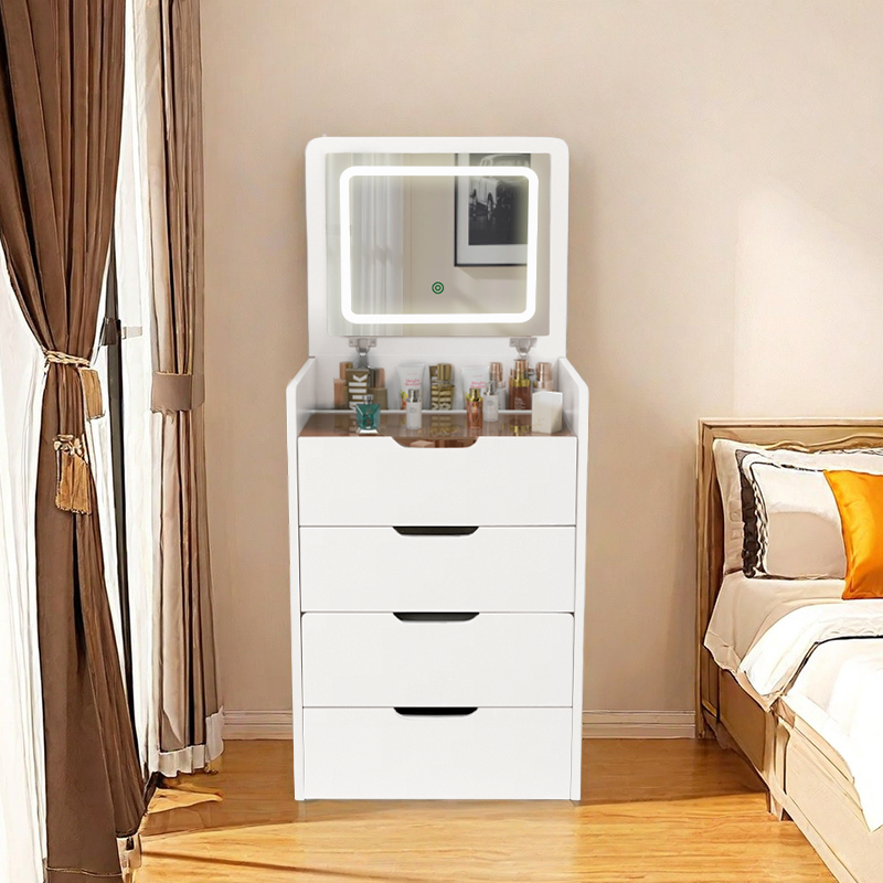 MAZAZU - Kaptafel - LED Spiegel - Krukje – Compacte Make-up Tafel – Wit – 120 x 48 x40 cm