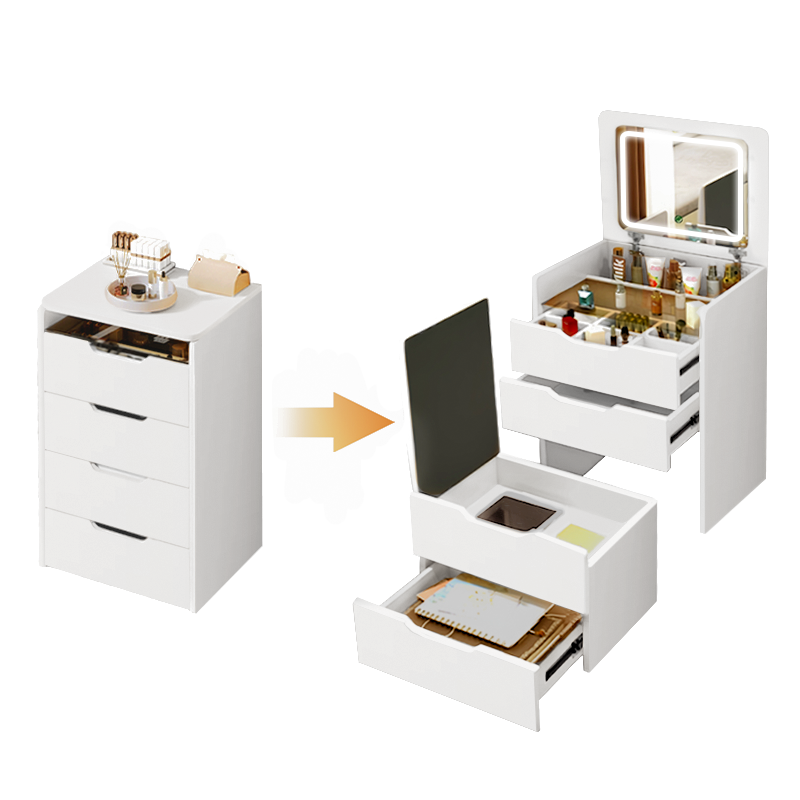 MAZAZU - Kaptafel - LED Spiegel - Krukje – Compacte Make-up Tafel – Wit – 120 x 48 x40 cm