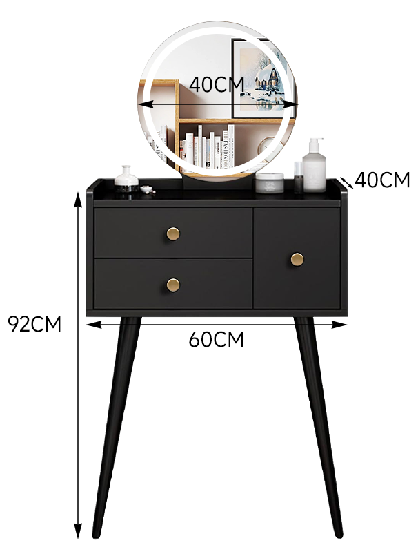 MAZAZU Kaptafel met LED Spiegel – Luxe Make-up Tafel met Lades – Zwart – 60x40x132cm