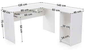 Hoekbureau met 2 planken wit