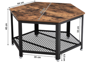 Salontafel zeshoekig industrieel bruin/zwart