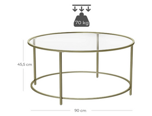 Salontafel rond glas goud