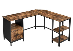 Bureautafel met 2 planken bruin/zwart