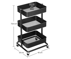 Keukentrolley met 3 lagen zwart