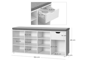 Schoenenkast met zitkussen wit/grijs