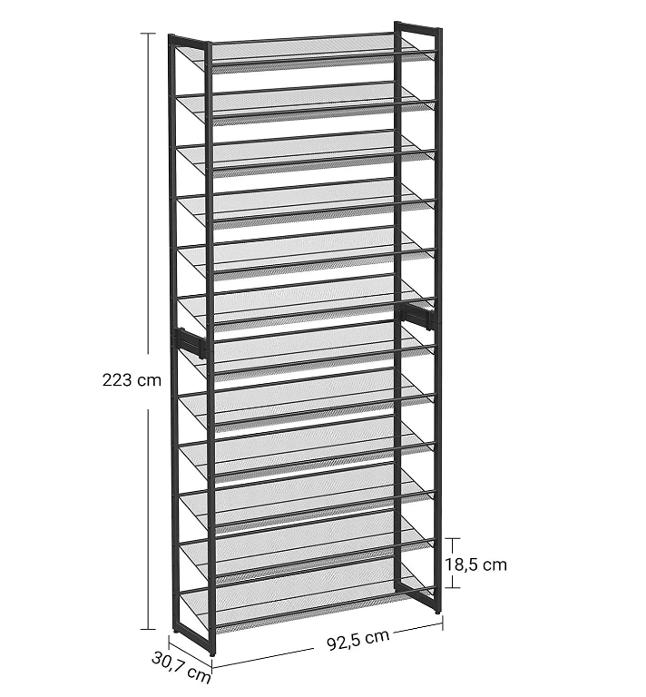 Schoenenrek met 12 schappen zwart