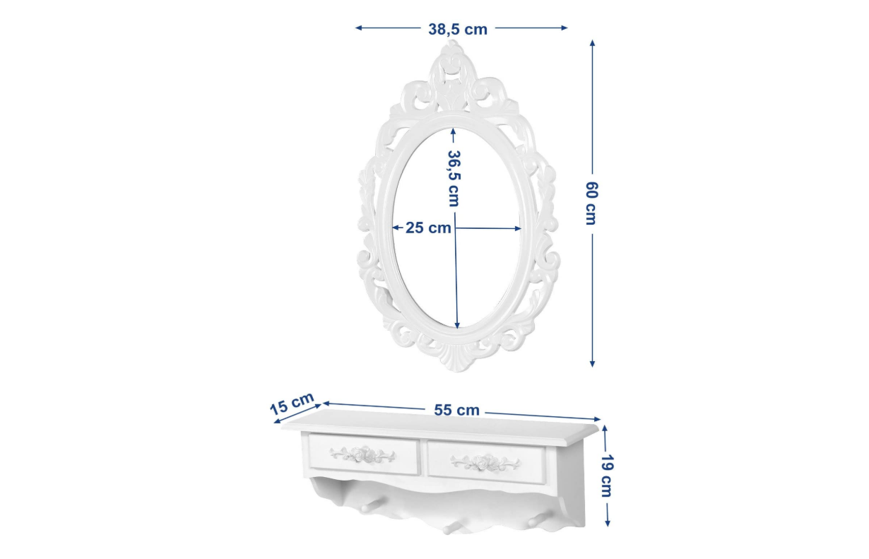 Spiegel met wandkaptafel met 2 lades wit