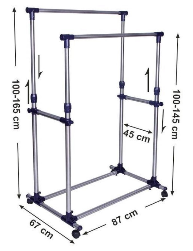 Kledingrek met 2 kledingstangen grijs/zwart