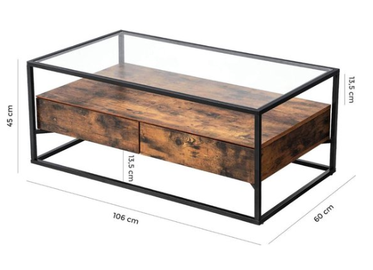 Salontafel glas bruin/zwart