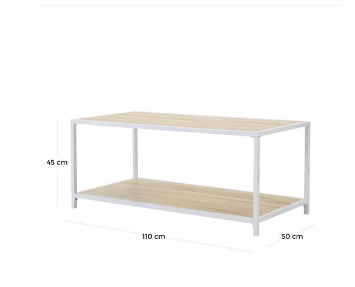 Salontafel met 1 plank licht bruin/wit