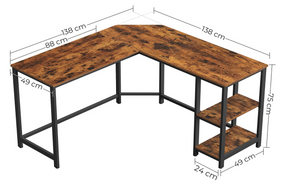 Industriële laptoptafel met 2 planken in bruin/zwart