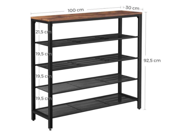 Stellingkast met 4 roosterplanken bruin/zwart